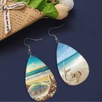 Ocean Print Teardrop Earrings Blue Photo 0