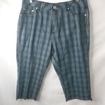 Crest Jeans 13/14 32 Navy Green Plaid Long Shorts Blue Photo 0