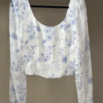 House Of Harlow 1960  White and Blue Floral Blouse, Small NWT Photo 0