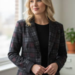 Suzy Shier  Black and Gray Plaid Blazer Photo 0