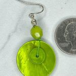 Silver Tone Green Shell Seashell Beaded Dangle Earrings Pierced Pair Photo 4