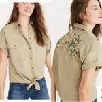 Madewell Embroidered Tie Front Safari Shirt Womens Small Floral Tan Camp Western Photo 3
