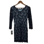 Adrianna Papell  Black Blue‎ Lace Illusion Beaded Cocktail Dress Size 4 Photo 6
