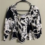 Nicole Miller  Linen Off Shoulder Black White Abstract Print Top Size Small Photo 0