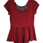 Say Anything Womens Y2K Top Size XL Red Short Sleeve Peplum Jeweled Scoop Neck Photo 0