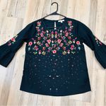 Nine Britton  Women Black 3/4 Sleeve embroidered Blouse Size small Photo 3