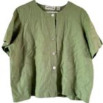 Orvis  Button Down Shirt Round Neck Relaxed Fit Casual Plain 100% Linen Green L Photo 0