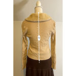 No Boundaries NEW Y2k Fur Collared Beige Ribbed Cardigan Faux Fur Photo 3