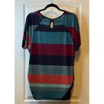 Lavish Blouse Womens XL Geometric Print Dolman Short Sleeve Tunic Keyhole Neck Photo 2