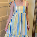 Cara Cara Campbell Multi Stripe Cotton Summer Midi Dress Size M Blue Photo 0
