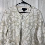 Tahari  Linen Blend Leaf Print Open Front Cardigan Jacket size L Large Photo 2