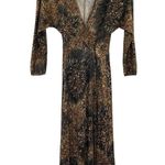 Vintage Bernie Blue Wrap Maxi Dress Structured Shoulders Dolman Sleeve Small Tan Photo 0