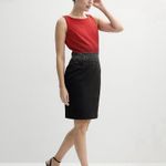 Calvin Klein  Rhinestone Red Black Sleeveless Scuba Stretch Sheath Dress Size 6 Photo 2