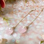 Pink Clam Shell With Pearl Dangle Drop Statement Earrings Photo 1