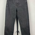 ZARA  Washed Black‎ Denim High Rise Button Fly Raw Hem Mom Jeans Photo 0