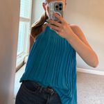 Alice + Olivia Blue Pleated Halter Blouse Photo 1