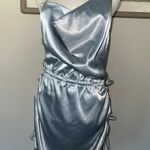 Maniere De Voir  Satin Ruched Mini Dress Pale Blue Photo 2