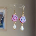 Handmade boho grunge fairy whimsical funky style quality Czech glass swirl pearl dangle earrings🌀⭐️ Photo 1