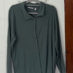 AnyBody Ribbed Henley Long Sleeve Shirt Olive Green XL Casual Comfort Photo 0