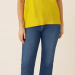 Loft  Women’s Square Neckline Knit Yellow Criss Cross Sweater Tank Size Large Photo 0