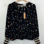 Nookie Nooki London Josie Printed Velvet Blouse Stars Print Long Sleeve pullover Large Photo 0