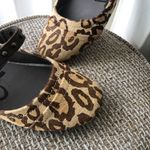 Vintage 100% GENUINE LEATHER fuzzy brown and tan leopard print Mary Jane ballet flats with gold studs ad velcro strap closure Size 6.5 Photo 1