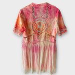 Free People  Boho Bohemian Lace Trim Top - Pink and Orange Photo 4