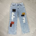 Cider Distressed Patchwork Wide Leg Crop Jeans Blue XL 10 Photo 2