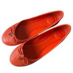 Tory Burch Chelsea Stitched Logo Fire Orange Leather Ballerina Flat Size 8.5 M Photo 0