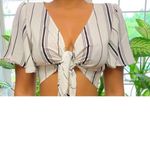 HYFVE Flutter Sleeve Tie Front And Wrap Back Crop Blouse V- Neck Photo 0