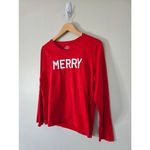 J.Crew Merry Long Sleeve Shirt Red Crewneck Pullover Style Holiday Collector Tee Size L Photo 2