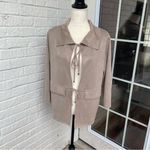 Michael Shannon SHAN Womans Faux Suede Light Weight Taupe Front Tie Collared Jacket size 6 Photo 5