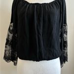 Forever 21 Black Off the Shoulder Crop Top 3/4 Lace Sleeves Size L Photo 3