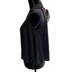 Blue Rain  Size XS Black Embroidered Mesh Top Shirt Sleeveless Boho Floral Summer Photo 5