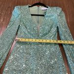 Mac Duggal Ieena for  26865 Sequin bishop long Sleeve sequin mini Dress green 0 Photo 3
