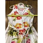Natori  Takeda Sleeveless cotton white floral Halter Midi Dress L Photo 3