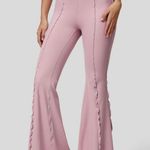 Halara  Ribbed High Waisted Lettuce Trim Back Pocket Flare Dance Leggings Size XS Photo 0