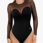 Popilush Sheer Mesh Shapewear Long Sleeve Thong Bodysuit Black Size L Photo 0