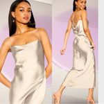 NWTS🌹THE OCCASION L🌹ELITE LINE SLEEK CHAMPAGNE SATIN DRAPED FRONT OPEN BACK MAXI Silver Size L Photo 11