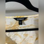 EXPRESS yellow floral linen blend tie front long sleeve crop top Photo 4