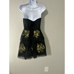 BCBGMAXAZRIA  Tia Embroidered Strapless Mini Dress Black Yellow Floral Lace 8P Photo 5