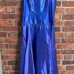 Vintage womens USA satin spaghetti strap shark bite hem midi dress blue 6 Photo 0