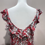 American Eagle  Dress Women Medium Red Floral Short Shift Ruffle Neck Sleeveless Photo 5