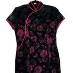 Vintage Velvet Burnout Asian Style Midi Dress WhimsiGoth Y2K Size Small Black Photo 3