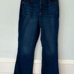 Loft High Rise Slim Flare Jeans in Dark Wash Frayed Hem Size 32/14 Photo 1