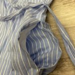 EXPRESS Blue & White Striped Linen Elastic Off The Shoulders Dress Size Small Photo 11