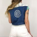 Vintage Embellished Cropped Denim Vest | Size M/L Blue Size L Photo 5