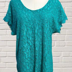 Diane Von Furstenberg  Teal Lace Blouse Feminine Romantic Silk-Lined Top Gold Zip Photo 0