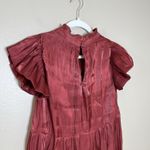 Women's Red Dress Holiday Christmas Shimmer Sparkle Tiered Short Flutter Sleeve Photo 7