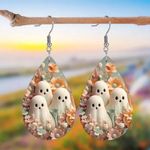 🌸 4 for $20 Halloween Ghost Floral Leather Drop Earrings Photo 5